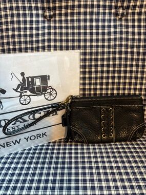 Coach Black Leather Wristlet with Lace-Up corset  Detail vintage
